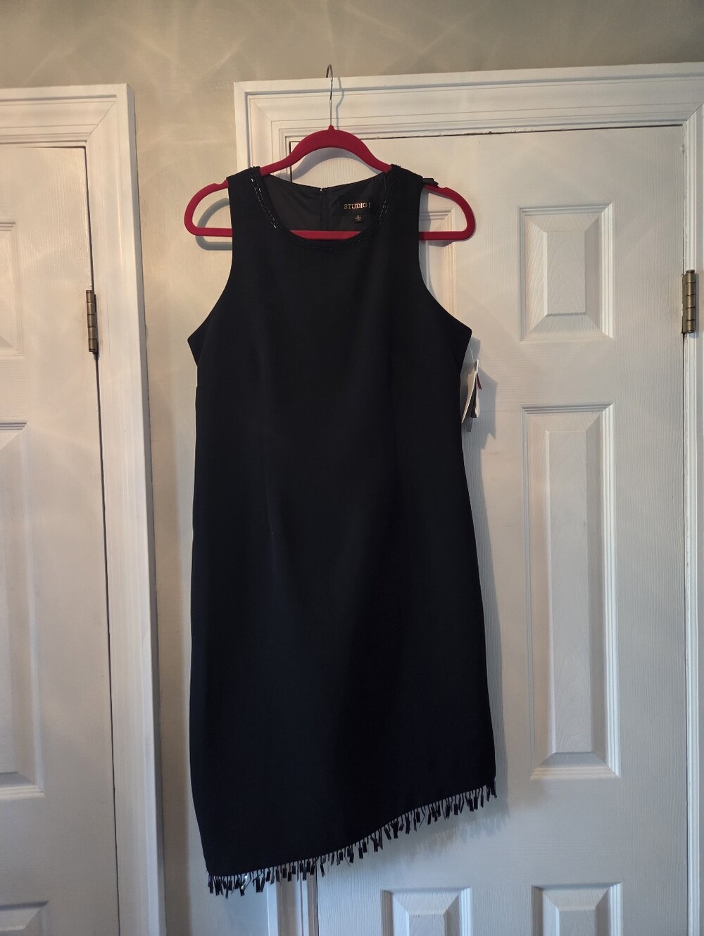 Studio I Black Sleeveless Mini Dress with Fringe Hem - NWT